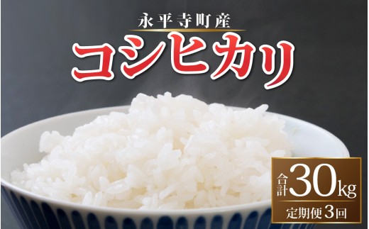 【3ヶ月定期便】【白米】 令和7年度産 永平寺町産 コシヒカリ 10kg×3ヶ月（計30kg）１０キロ 10kg 頒布会 米 精米 米 お米 コメ 送料無料 こしひかり 福井  [F-033021]