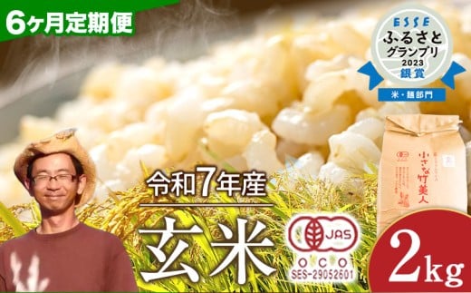 【6か月定期便】【有機JAS認定米】令和7年産  小さな竹美人 玄米 2kg(2kg×1袋) 株式会社コモリファーム《お申込み月の翌月から出荷開始》 st-p