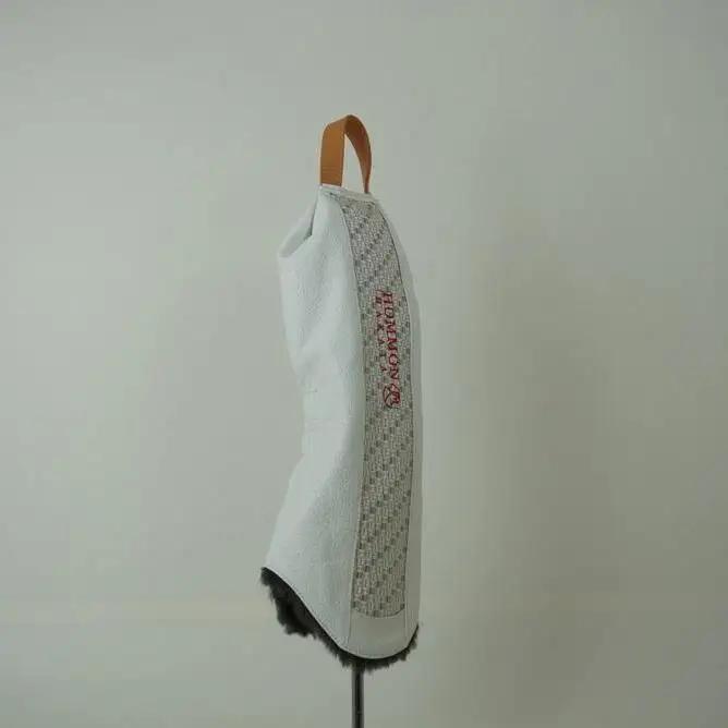 【カラー選択可】博多革工房HOMMONが作ったゴルフドライバー用ヘッドカバー【博多織・牛革コンビ】 ホワイト