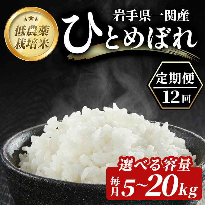 【ふるさと納税】＜令和8年産 新米先行予約＞ 12回 定期便 ひとめぼれ 5kg 10kg 20kg 選べる容量 低農薬栽培米 精米 お米 ふるさと納税 ご飯 ごはん お弁当 おにぎり 東北 国産 送料無料 米 岩手県 一関市 頒布会 一関山本農場
