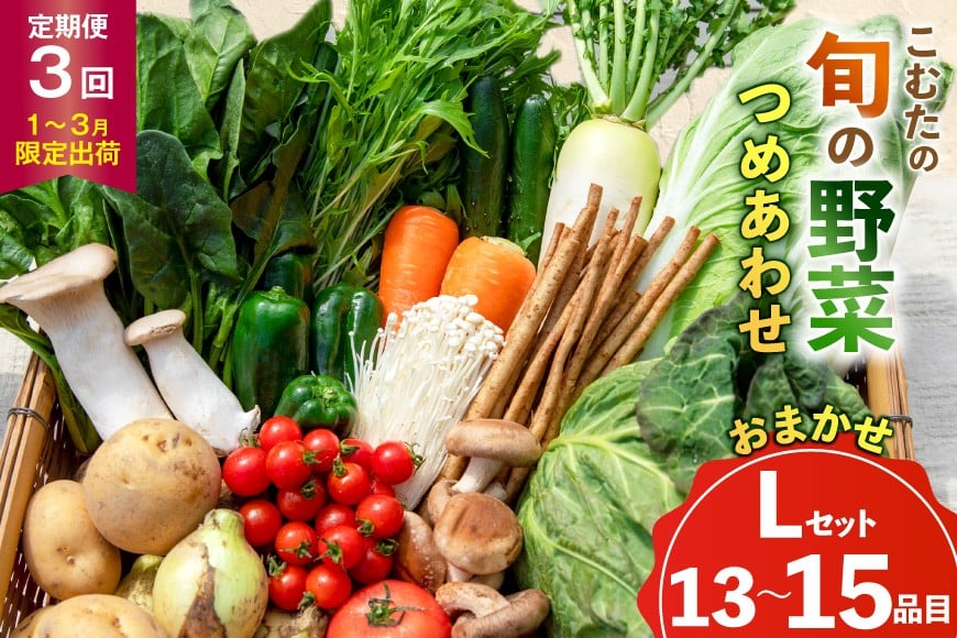 
            AJ435 【3回定期便】【1～3月限定出荷】こむたの旬の野菜 (13～15品目) おまかせLセット [ 野菜 やさい 旬 定期便 野菜セット 種類 人気 オススメ 新鮮 詰め合わせ 詰合せ こむた 小無田 青果 長崎県 島原市 ]
          