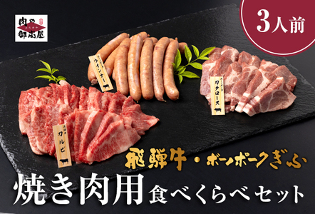 【冷蔵配送】飛騨牛・ボーノポーク・ウインナー 焼肉用食べ比べセット 2～3人前【1.65kg】