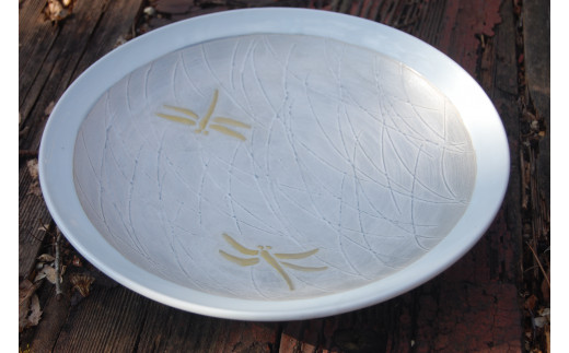 土志工房【金銀彩とんぼ文皿】30.5×30.5×5 陶器 焼き物