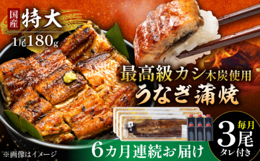【6回定期便】 国産 うなぎ 本格炭火焼 特大 3尾 計540g（180g×3尾）/すみまる [UDH015] 手焼き 冷凍 ウナギ 鰻 蒲焼き かば焼き
