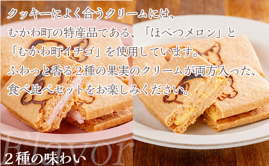 北海道むかわ町 むかわ竜クッキー イチゴクリーム(4個)&メロンクリーム(4個)計8個食べ比べセット MKWQ003