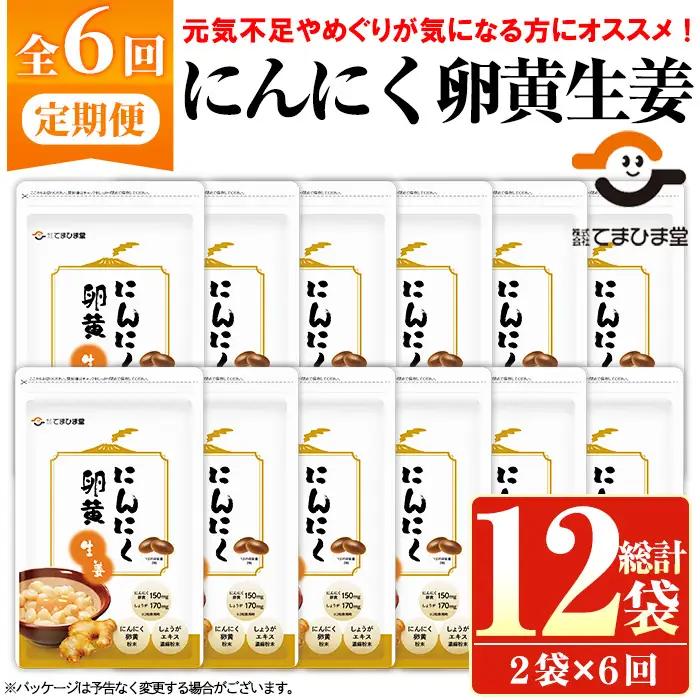 No.1285-B てまひま にんにく卵黄生姜(1袋 62粒入り・2袋×6回)  鹿児島 日置市 ニンニク 健康食品 栄養 元気 カプセル 安全安心 生姜 サプリ サプリメント 定期便 頒布会 【てまひま堂】
