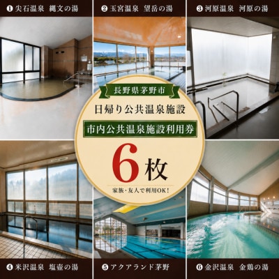 市内公共温泉施設利用券　6枚　温泉　信州　蓼科