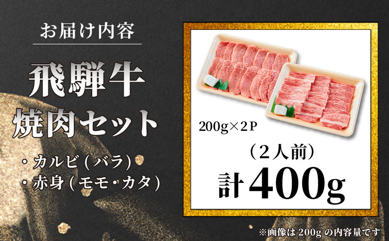 【最短発送】 贅沢! 飛騨牛 焼肉セット 計400g 2人前 牛肉 和牛 肉 焼肉 BBQ 霜降り カルビ 赤身 モモ カタ 東白川村 岐阜 養老ミート