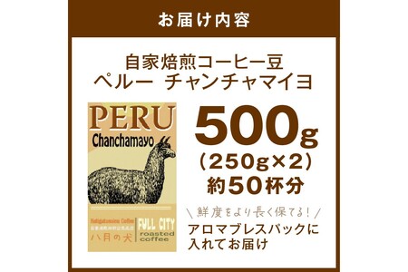 【栽培期間中農薬不使用】自家焙煎コーヒー豆 ペルー チャンチャマイヨ 500g（250g×2）　約50杯分　小分け　豆・粉 選べる