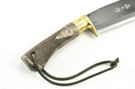 曲がり焚き火鉈 黒両刃【真鍮ツバ輪】 [柄角度/標準型]