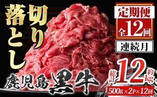 
                  F01001 ＜定期便・全12回・連続月＞鹿児島黒牛 切り落とし(計約12kg・約500g×2P×12回) 鹿児島 国産 九州産 鹿児島県産 黒毛和牛 国産牛 牛肉 切り落し 切落とし 切落し お肉 冷凍 小分け すきやき すき焼き 牛すき 牛丼 カレー 肉じゃが 炒め物 【新村畜産】
                