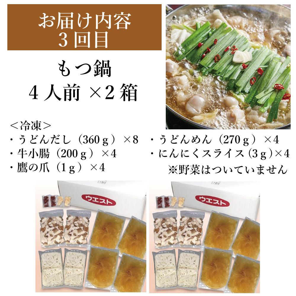 【定期便全3回】ウエスト詰め合わせ（博多肉うどん8食、博多うどん10食、博多もつ鍋８人前）