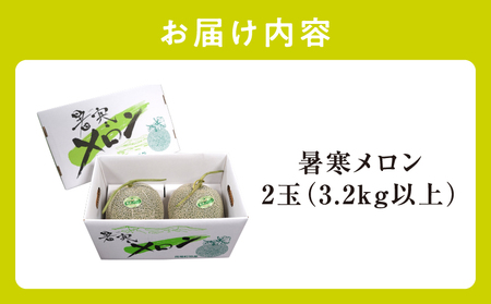 【令和7年産先行予約】北海道産 暑寒メロン  2玉(3.2kg以上 × 1箱)《2025年7月より発送予定》 青肉 果物 フルーツの王様 春 夏 秋 冬 御中元  フルーツ 生ハム パフェ ケーキ デ