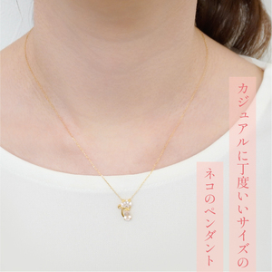 K18イエローゴールド　ネコデザイン　ローズクオーツ　ネックレス 管理番号204983 218-112-ROSE