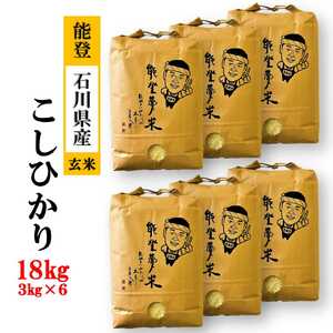 【発送時期が選べる】能登産コシヒカリ 能登夢米18kg（玄米3kg×6袋）◆｜石川県 能登産 国産 米 ふっくら ツヤツヤ 甘い ※2025年1月中旬～5月上旬頃に順次発送予定