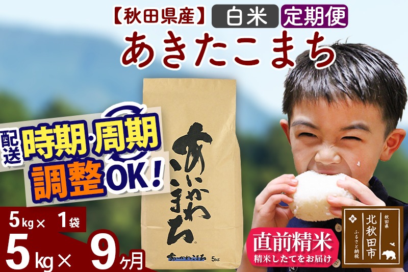 ※令和7年産※《定期便9ヶ月》秋田県産 あきたこまち 5kg【白米】(5kg小分け袋) 2025年産 お届け時期選べる お届け周期調整可能 隔月に調整OK お米 藤岡農産|foap-10309