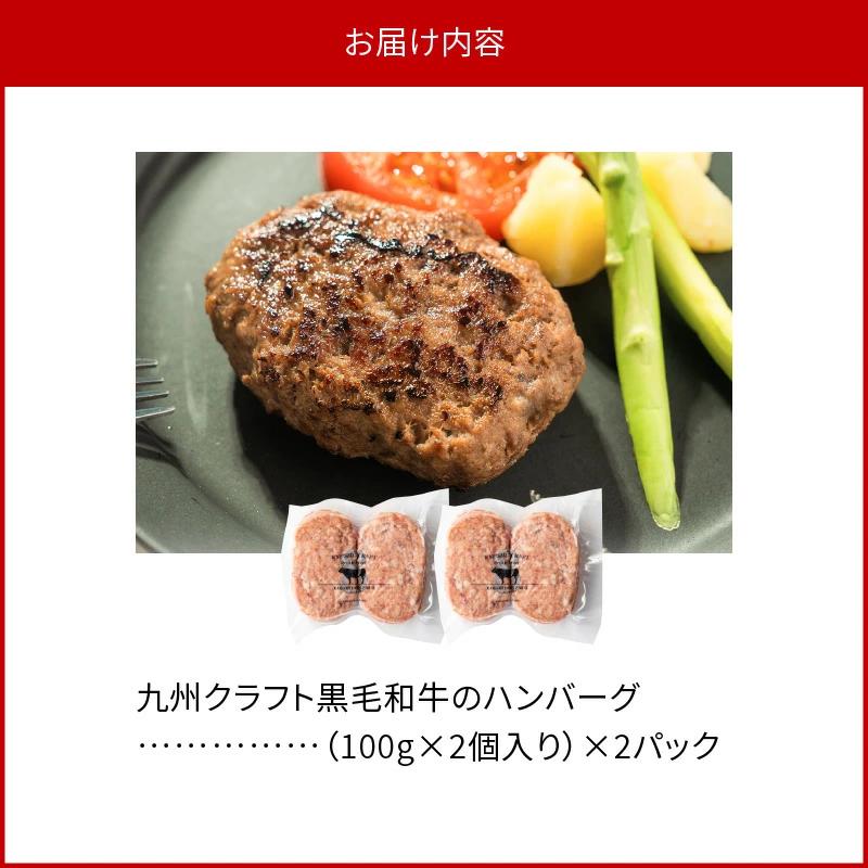 九州クラフト黒毛和牛のハンバーグ(100g×2個入り)×2パック　N0105-A0302