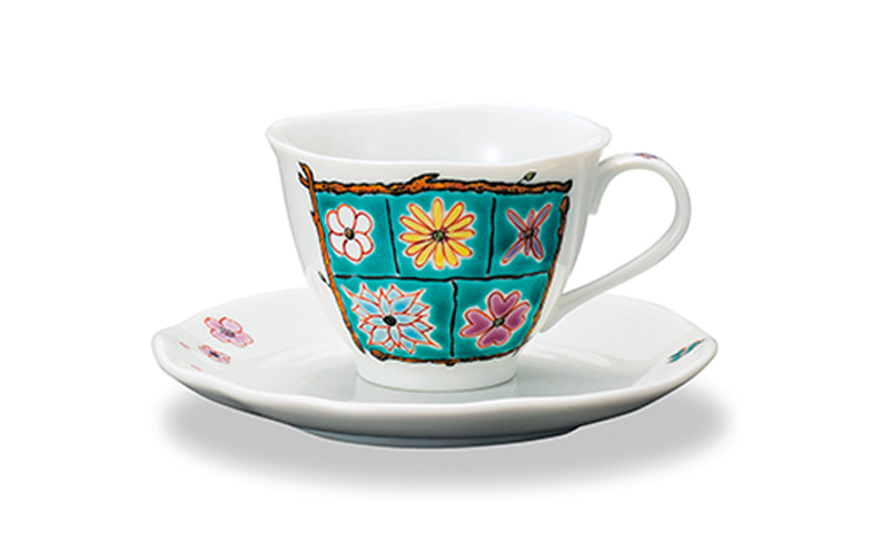 カップ&ソーサー フラワーBox グリーン 岩田玲子 民芸品 工芸品 ティーカップ コーヒー 紅茶 食器 キッチンアイテム キッチン雑貨 