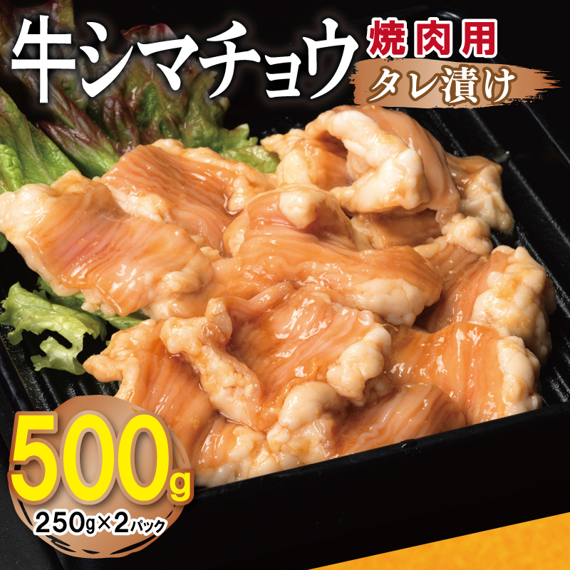牛シマチョウ 焼肉用 タレ漬け 500g【味付け 小分け 250g×2P 焼くだけ 簡単調理 BBQ 牛肉 ホルモン お試し】 G3449
