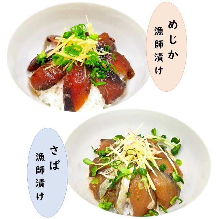 海鮮漬け丼４パック 2魚種 サバ＆メジカ（宗田カツオ） 約100g×各２パック 総量約400g 海鮮丼 冷凍惣菜 寿司ネタ 鰹 宗田鰹 マルソウダ さば 鯖 魚介 おかず おつまみ 【R00892】