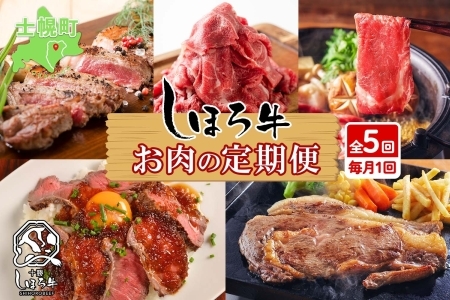 ■定期便■ 北海道 しほろ牛 定期便 全5回 牛肉 サーロイン ステーキ リブロース 切り落とし ローストビーフ カルビ味付き 肉 牛 赤身肉 国産牛 肉 ビーフ 牛肉 冷凍 お惣菜 焼肉 頒布会 送料無料 十勝 士幌町【X22】