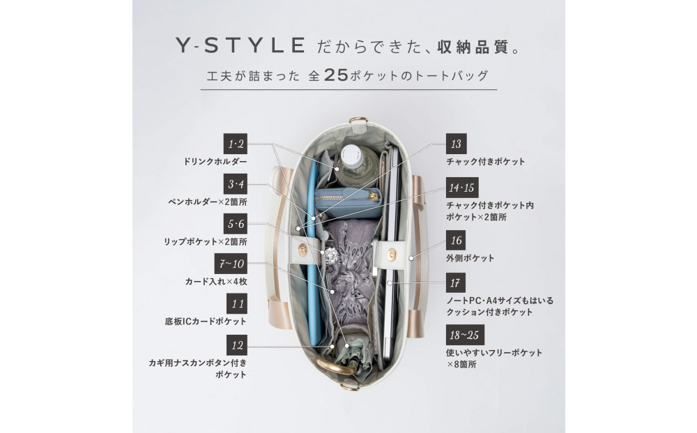 Y-STYLE 魔法の収納トートバッグ Mサイズ【ホワイト】
