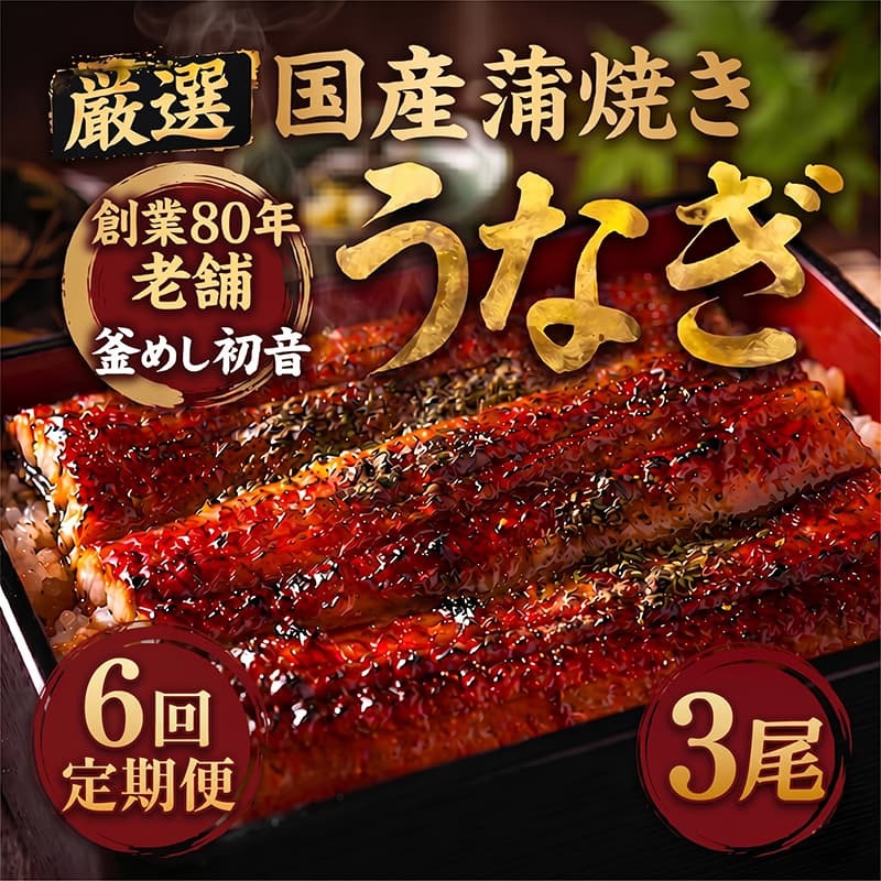 【定期便6回】70年継ぎ足しの秘伝のたれ！初音の厳選高知県産うなぎ蒲焼き3尾 ＿ 国産 うなぎ 鰻 蒲焼き かば焼き 秘伝のたれ うな重 ひつまぶし 冷凍 簡単調理 土用の丑の日 父の日 母の日 6カ
