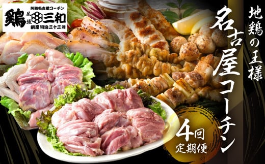 定期便 鶏三和 三和の純鶏 名古屋コーチン 4回お届け 正肉セット 焼鳥5種20本セット ハムセット 精肉 焼鳥 燻製ハム 鶏肉 地鶏 鳥肉 さんわ チキン もも肉 むね肉 ささみ ステーキ 肉 渥美半島 田原市 送料無料