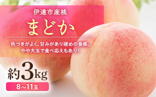 
            福島県産 まどか 約3kg 2025年8月上旬～2025年8月下旬発送 2025年出荷分 先行予約 予約 大玉 固め 伊達の桃 桃 もも モモ 果物 くだもの フルーツ 国産 食品 F20C-501
          