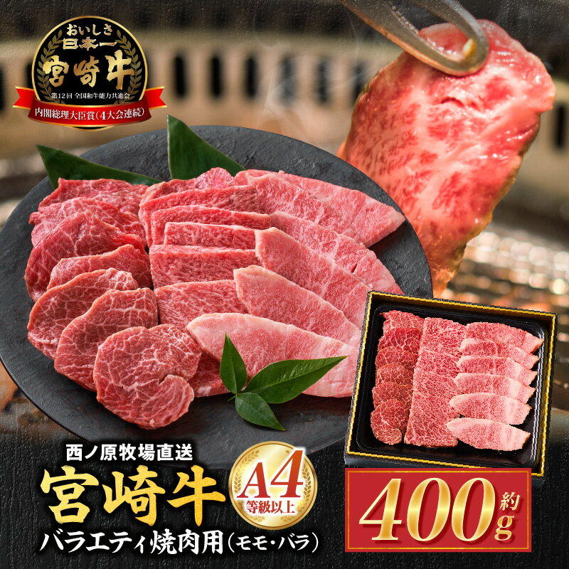 【ふるさと納税】【A4等級以上】宮崎牛バラエティ焼肉用　400g 宮崎牛 牛肉 肉 モモ バラ 焼肉 セット BBQ 鉄板焼き 西ノ原牧場 《レビューキャンペーン実施中》