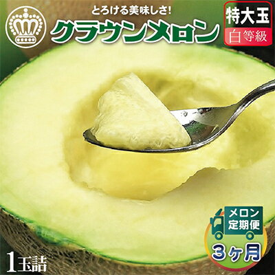 【ふるさと納税】【毎月定期便】クラウンメロン(白等級) 特大玉 1玉 全3回【配送不可地域：離島・北海道・沖縄県】【4012657】