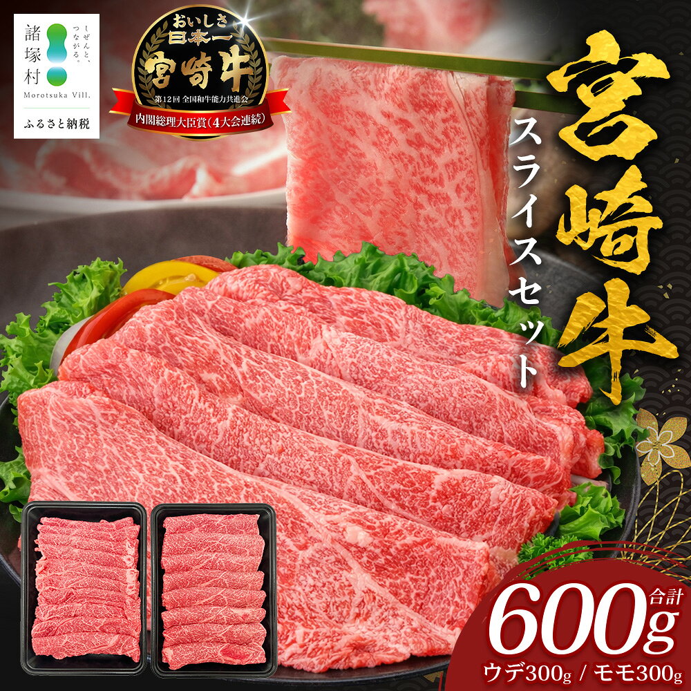 【ふるさと納税】宮崎牛すき焼きしゃぶしゃぶスライスセット（宮崎牛ウデスライス300g宮崎牛モモスライス300g）計600g｜宮崎牛 牛肉 にく 肉 すき焼き しゃぶしゃぶ 諸塚村 株式会社エムファーム MF-01