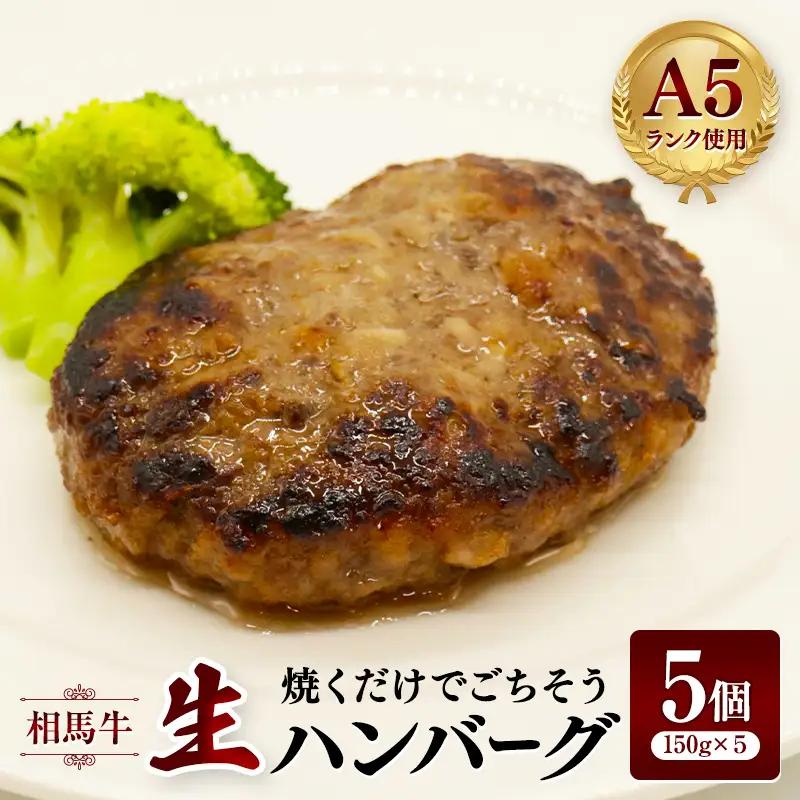 相馬牛 生ハンバーグ  A5ランク 焼くだけでごちそう 5個  FAI-0119