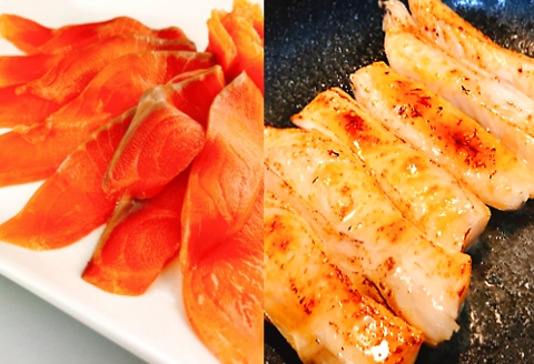 スモークサーモン4～8P(計1kg)＆塩サーモンハラス220g×18P F-09024