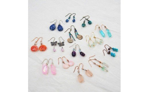 彩りハンドメイド天然石アクセサリーお揃い3点(ピアス、ブレスレット、ネックレス)セット [0063]