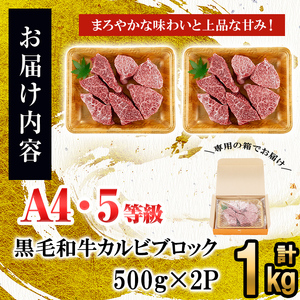 カルビブロック1kg×1P 黒毛和牛 和牛 肉 牛肉 国産 九州産 鹿児島県産 焼肉 カルビ 日本一 c2-013