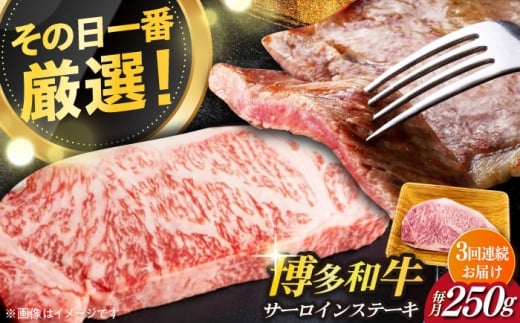 【全3回定期便】【厳選部位使用！】博多和牛A4以上サーロインステーキ250g×1枚《築上町》【株式会社MEAT PLUS】 牛肉 肉 [ABBP045] 28000円