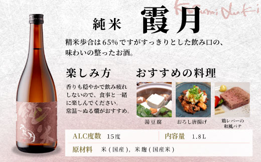 蓬莱泉 ほうらいせん 純米 「霞月」 1.8L 15％ お酒 日本酒 酒 純米酒 コメ 米 お米 アルコール おすすめ お取り寄せ プレゼント 贈答 贈り物 ご自宅用 宅飲み 愛知県 設楽町 霞月 関