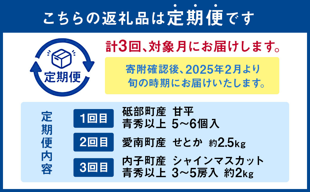 愛媛の旬のフルーツ3回定期便【甘平・せとか・シャインマスカット】  柑橘 かんきつ みかん 蜜柑 シャインマスカット（623）