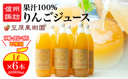 
【果汁100%】 信州産りんごジュース （1L×6本） 長野県産 産地直送 ギフト　信州　諏訪【80-01】
