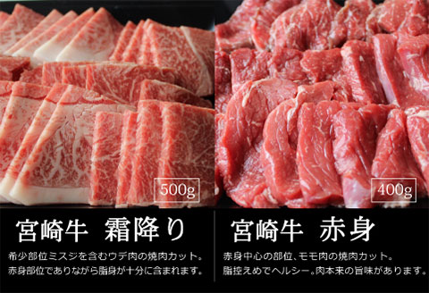 宮崎牛 霜降りと赤身 焼肉 セット 900g |牛肉 牛 肉 霜降り ウデ 焼肉 焼き肉 やき肉 赤身 モモ