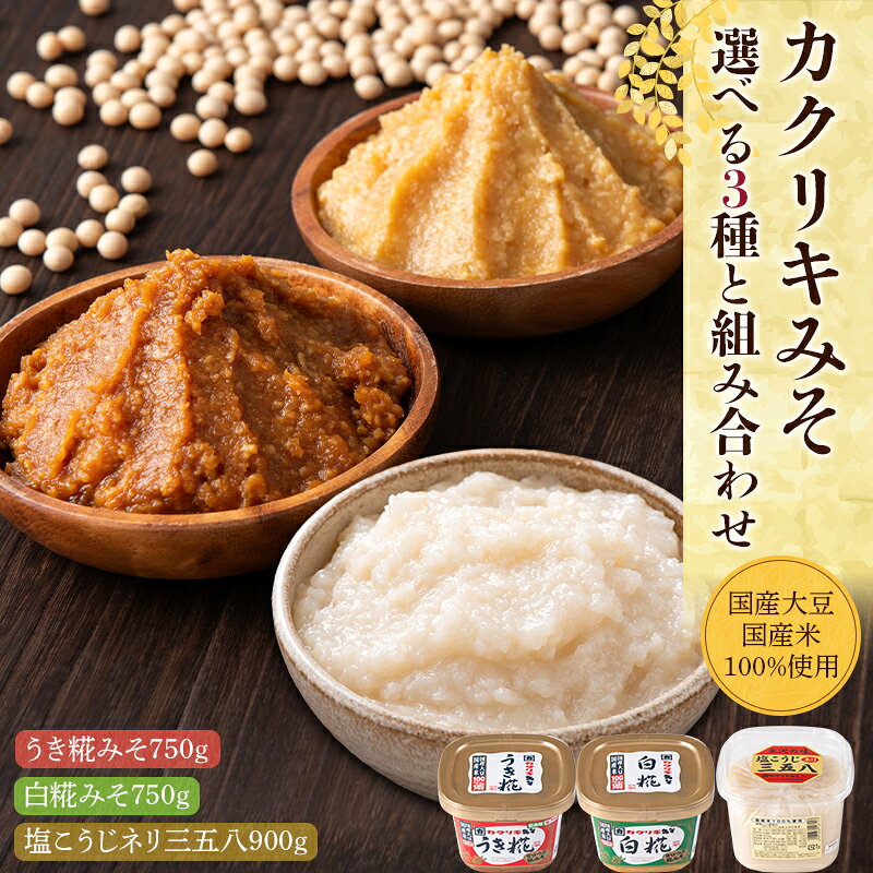 【ふるさと納税】 【カクリキみそ】選べる3種と組み合わせ 味噌2種2個セット／味噌2種4個セット／おすすめ3種4個セット／塩こうじネリ三五八2個セット 国産大豆・国産米100％使用！ F2Y-7071var