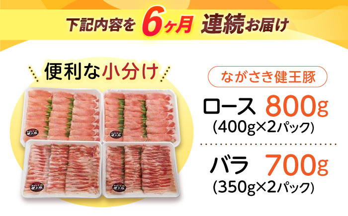 【6回定期便】ながさき健王豚しゃぶしゃぶ用(ロース:400g×2パック・バラ:350g×2パック)　/　豚　豚肉　しゃぶしゃぶ　ロース　バラ　うす切り　/　諫早市　/　長崎県央農業協同組合Aコープ本部