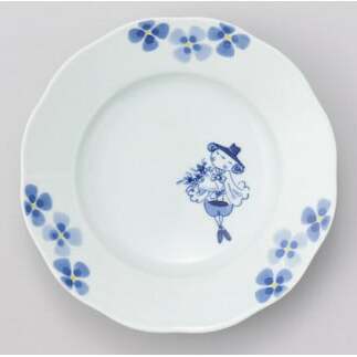 しん窯青花 夢みる異人ノーブル21cm リム皿（花束）有田焼 食器 器 うつわ 手描き プレート 小島芳栄堂 ar020