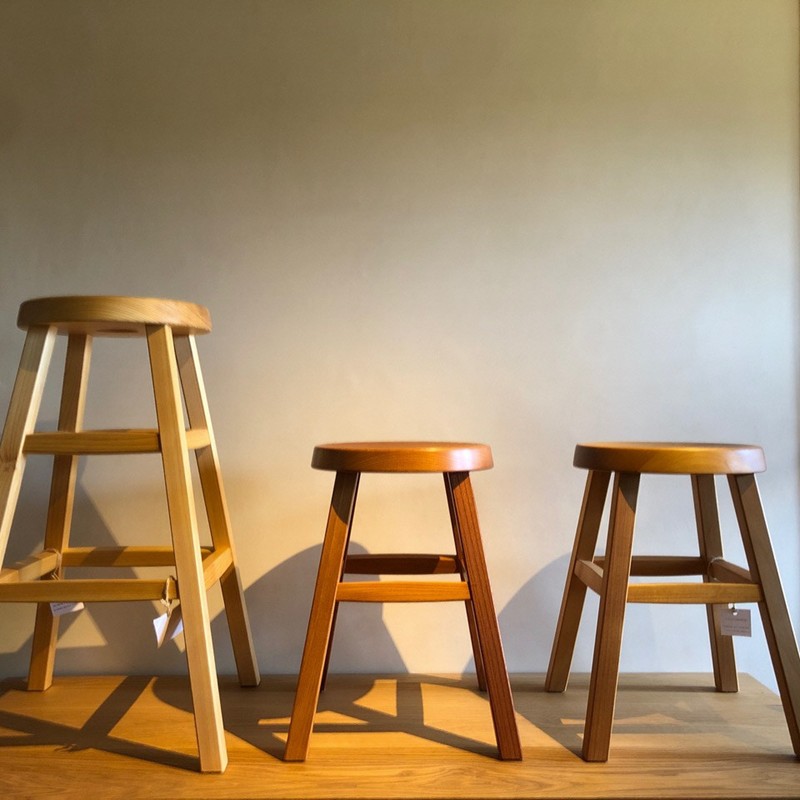 四方転びのハイスツール　/　丸椅子　キッチンスツール　カウンタースツール　伝統工法　無垢材【GOOD WOOD WORKS】_HA0717