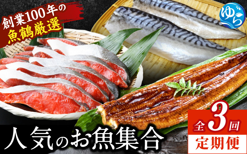 
            【全3回定期便】魚鶴厳選！人気のお魚集合定期便（さば・銀鮭・うなぎ）/ 定期便 海鮮 鯖 鮭 さけ 鰻 塩鯖 塩さば 厳選 和歌山県 由良町 魚 海鮮 料理 調理 さかな 国産  【tkb307】
          