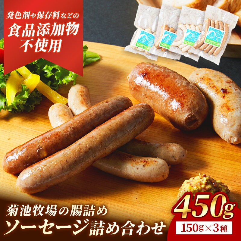 【ふるさと納税】岩手町「菊池牧場の腸詰めソーセージ」 詰め合わせ 450g ソーセージ ウィンナー フランクフルト バイスブルスト ブラートブルスト 食品添加物なし 牛肉 豚肉 肉 加工品 セット 食べ比べ おかず おつまみ ギフト 贈り物 お中元 お歳暮岩手県 岩手町 菊池牧場