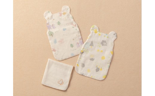 汗取りパット2枚＆ガーゼハンカチ/刺しゅうくまTAK090