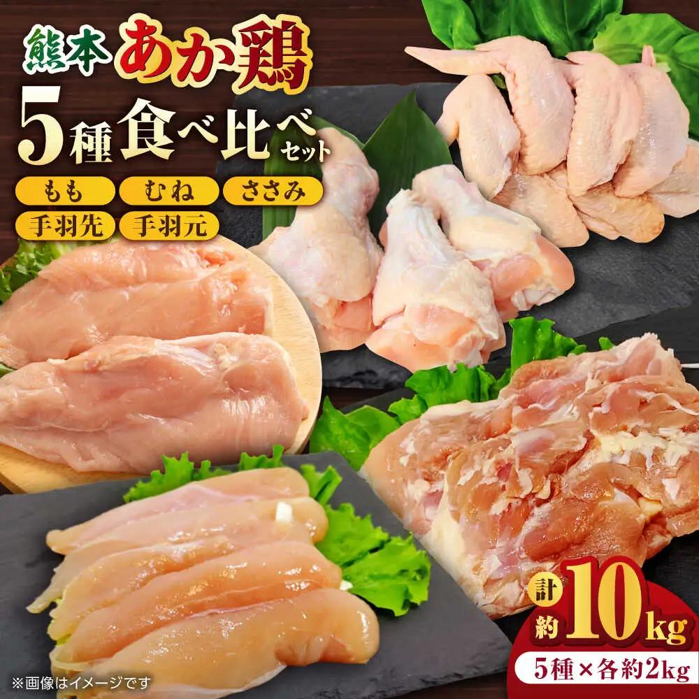 熊本あか鶏  5種食べ比べセット（モモ ささみ ムネ 手羽先 手羽元）各2kg 計10kg【やまうちフード株式会社 熊本営業所】 熊本県 特産品 赤鶏 九州産  [ZAB005]