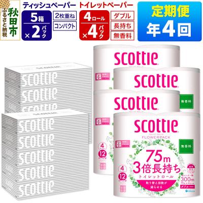 ふるさと納税 秋田市 《4回定期便》トイレットペーパー 長持ち 16個 ティッシュ10箱|15_nsc-130404db